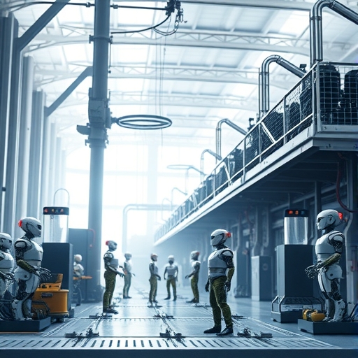 小型機器人在未來工廠內操作