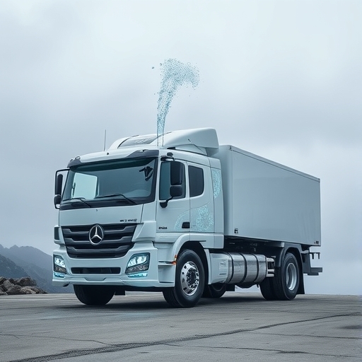 一輛未來派氫能卡車正在釋放水