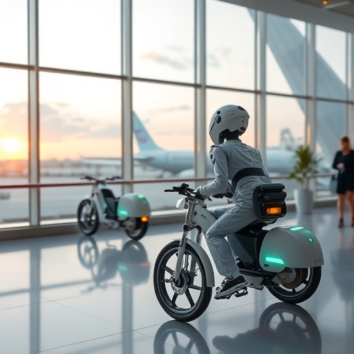 未來感機器人計程車在機場等待