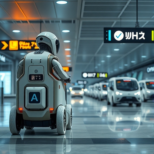 未來感機器人計程車在機場等待