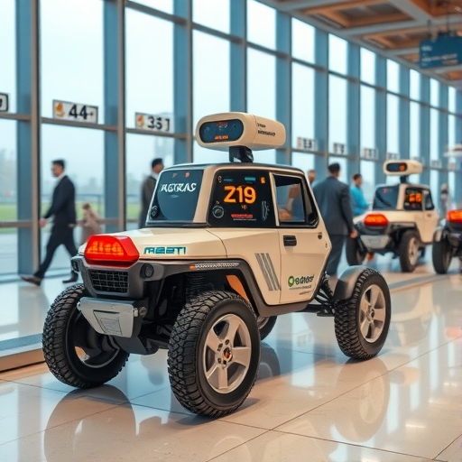 未來感機器人計程車在機場等待