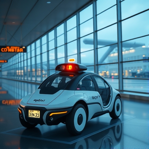 未來感機器人計程車在機場等待