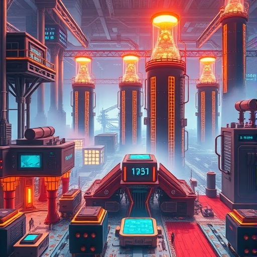 未來主義的半導體工廠機器運作場景