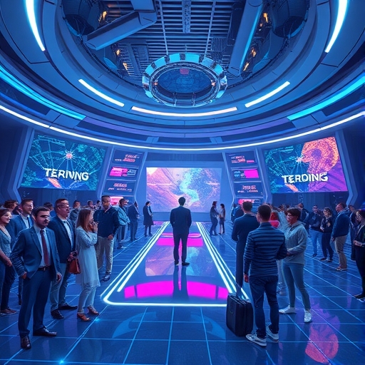 一場充滿未來感的科技會議現場。