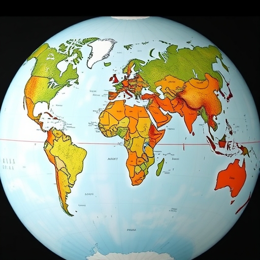 帶有貿易路線的地球儀展示