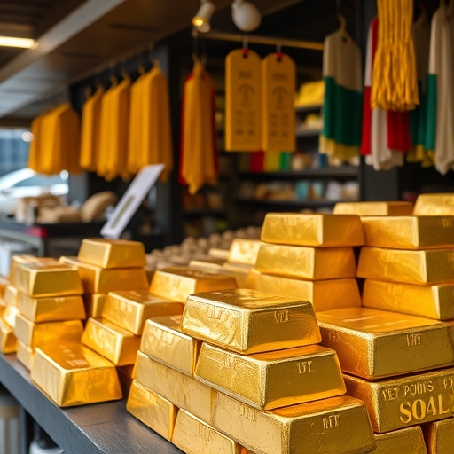一堆金條堆放在市場中