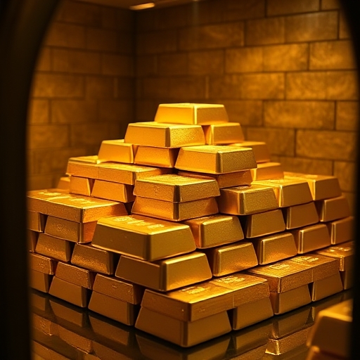 金條堆疊在金庫中