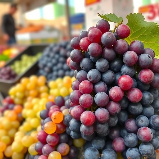 市場攤位上的麝香葡萄