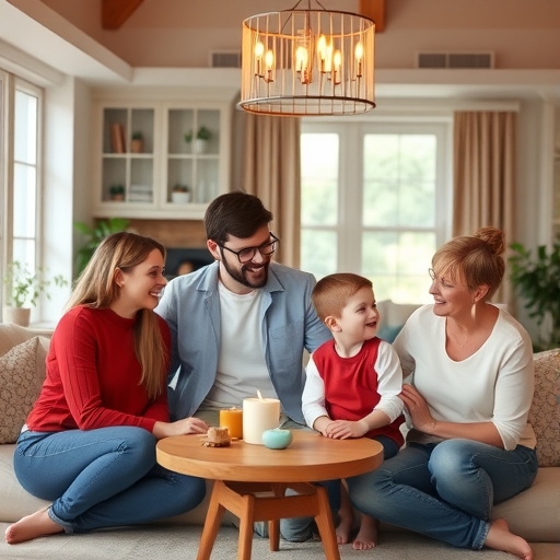 一家人在新家中歡樂的合照