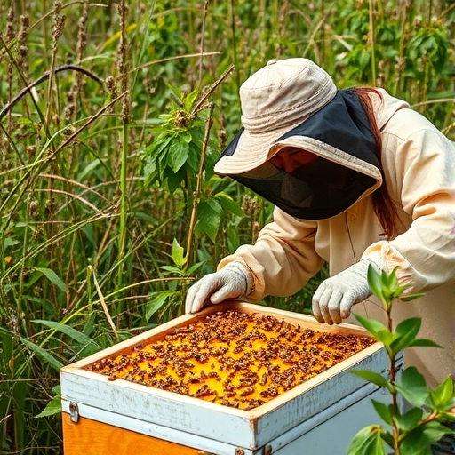 台灣養蜂人在進行蜂蜜採集