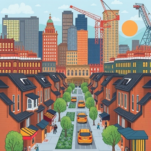 繁忙的城市房地產市場插圖