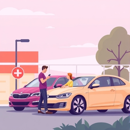 一群開心的家庭在購買汽車的插圖