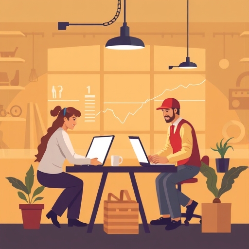 自營工作者在辦公環境中工作的插圖