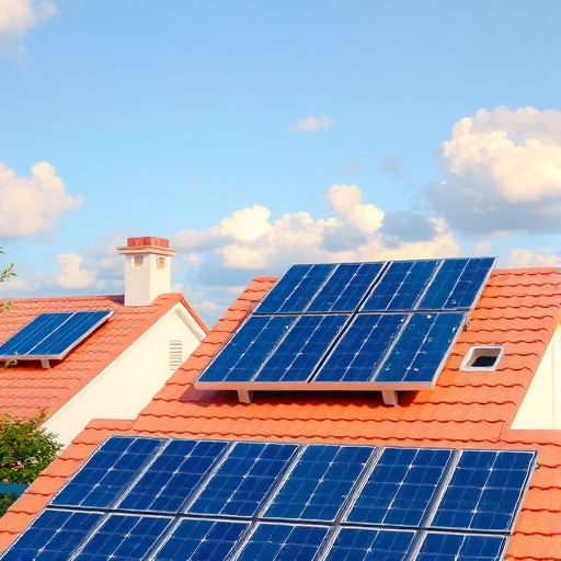 屋頂安裝太陽能板的示意圖