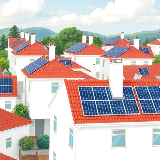 屋頂上安裝太陽光電板的插圖