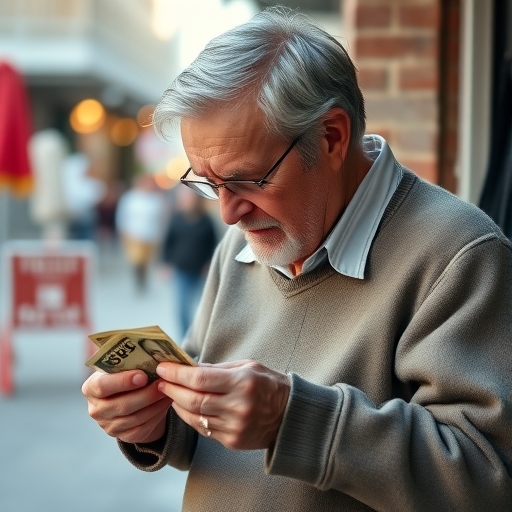 一位老人在街頭數錢