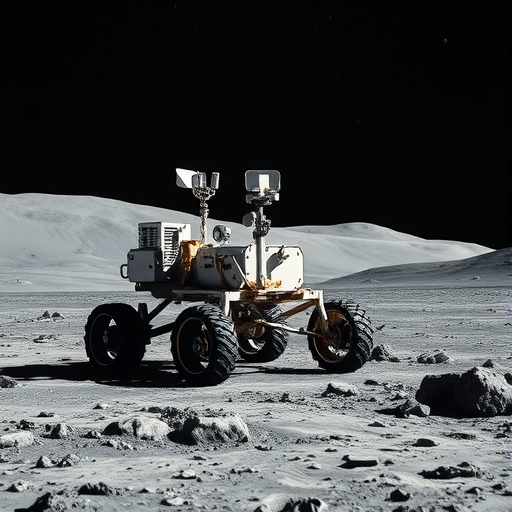 一輛月球漫遊車在月球表面行駛