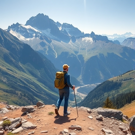 一位男子正在山中健行