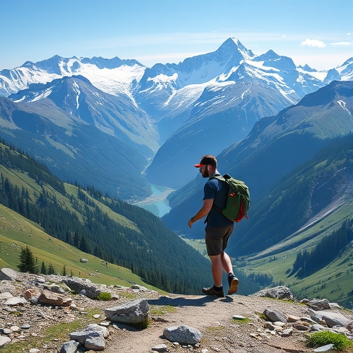 一位男子正在山中健行