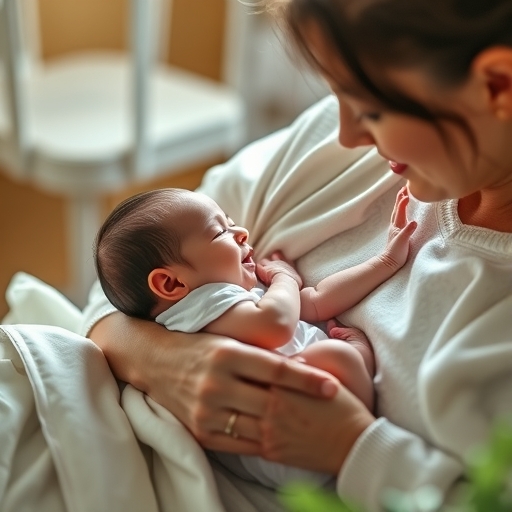 一位媽媽正在照顧剛出生的寶寶