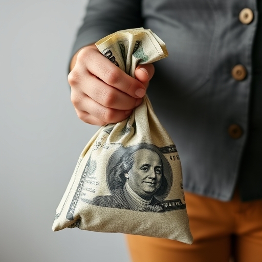 一位女子手持現金袋微笑