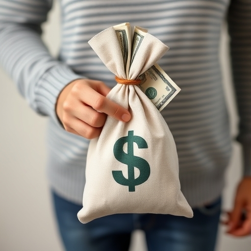 一位年輕男子展示金錢袋