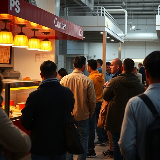 人們在餐廳外排隊等待食物