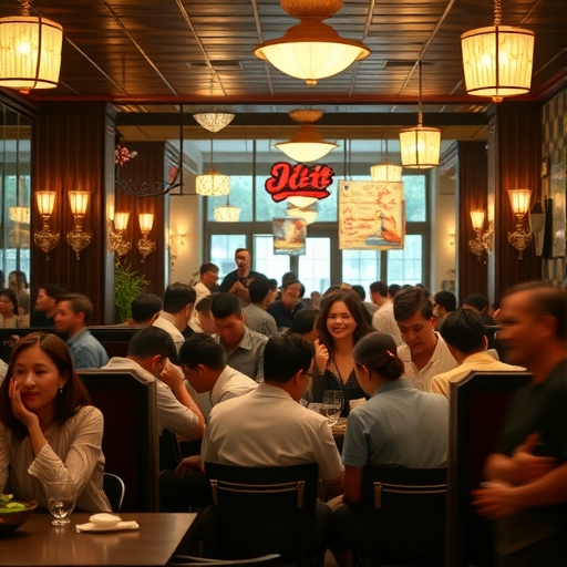 餐廳內部擁擠的顧客