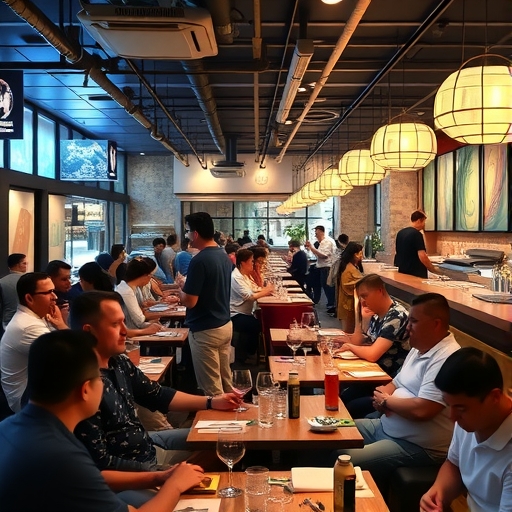 餐廳內部擁擠的顧客