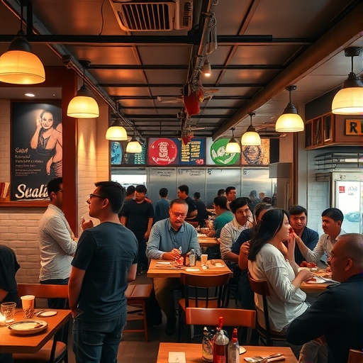 餐廳內部擁擠的顧客