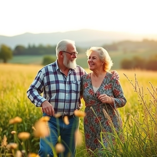 退休夫妻在鄉村庭院中享受悠閒時光