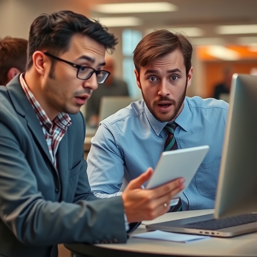 員工震驚地查看新聞0