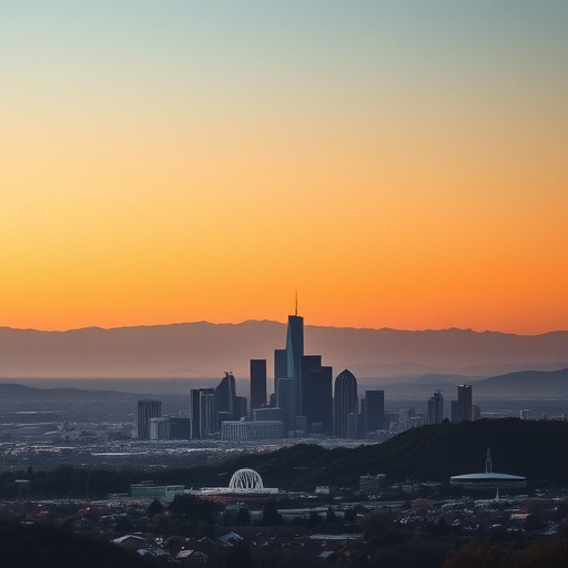 矽谷天際線在日落時分