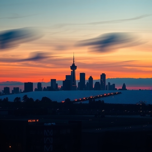 矽谷天際線在日落時分