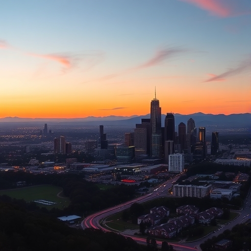 矽谷天際線在日落時分