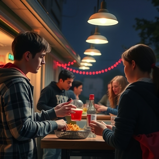 學生在夜間點餐