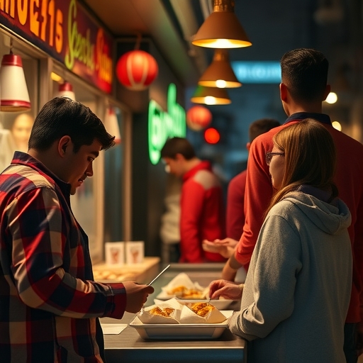 學生在夜間點餐