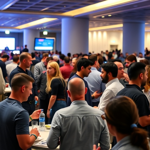 在科技研討會上進行網絡拓展的專業人士