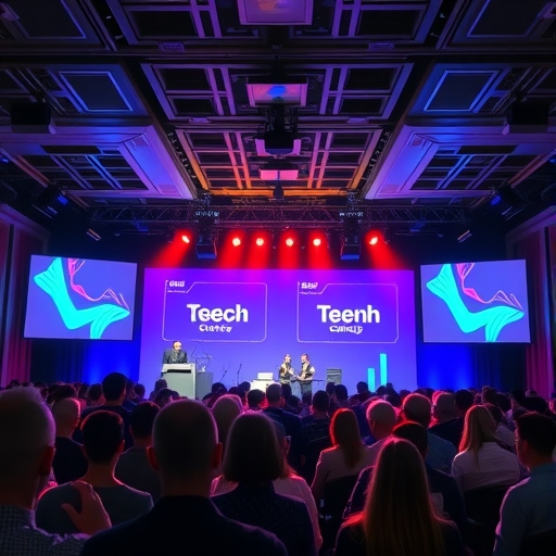 科技發表會上技術人員進行現場演示