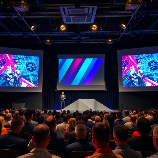 科技發表會現場的觀眾與舞台設置