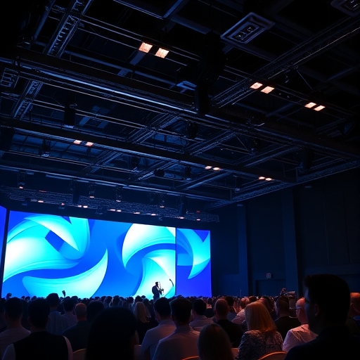 一個科技發表會的舞台與觀眾群
