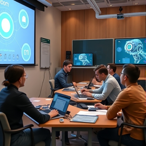 學生們在科技教室中學習AI