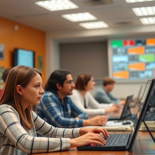 學生們在科技教室中學習人工智慧技術