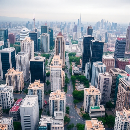 現代化城市開發計畫中的大規模建設現場
