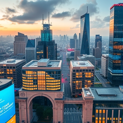 現代都市中充滿AI科技元素的景象