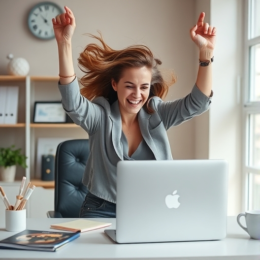 一位女子正在辦公桌前自由工作