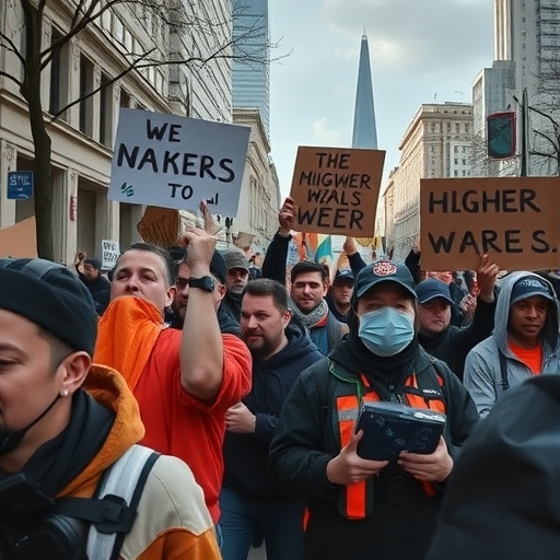 勞工在街頭抗議要求提高工資