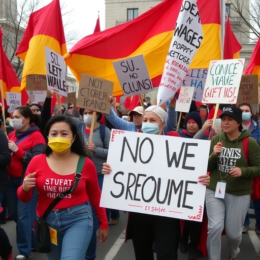 勞工在街頭抗議要求提高工資