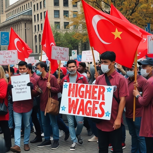 勞工在街頭抗議要求提高工資