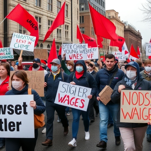 勞工在街頭抗議要求提高工資